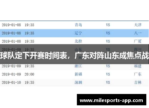 球队定下开赛时间表，广东对阵山东成焦点战